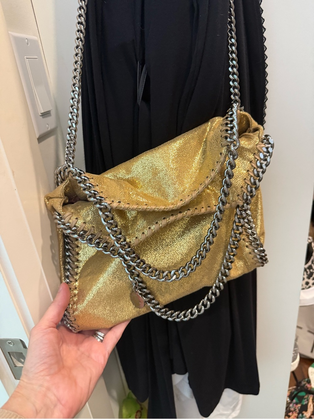 Stella McCartney Mini Metallic Gold Chain-Trim Tote Bag - Picture 2 of 8
